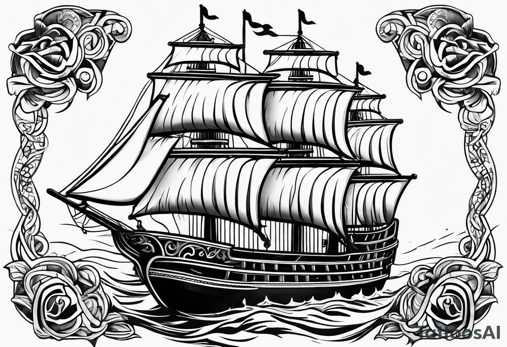 4 story wooden ship tattoo idea