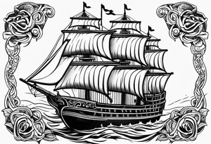 4 story wooden ship tattoo idea