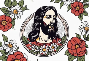 jesus
old school vintage simple traditional design with vintage flowers surrounding
bold color simple tattoo idea