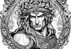 greek god with meander surround tattoo idea
