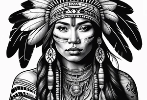 Native American woman  full body with buffalo blanket tattoo idea