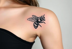 bee with a pilots hat flying next to an airplane tattoo idea