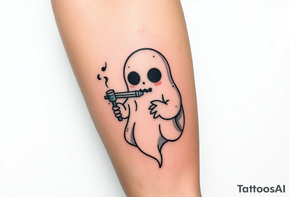 Cute ghost smoking a bong tattoo idea