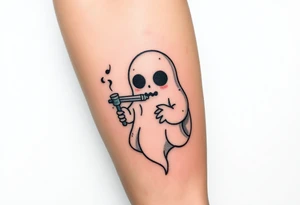 Cute ghost smoking a bong tattoo idea