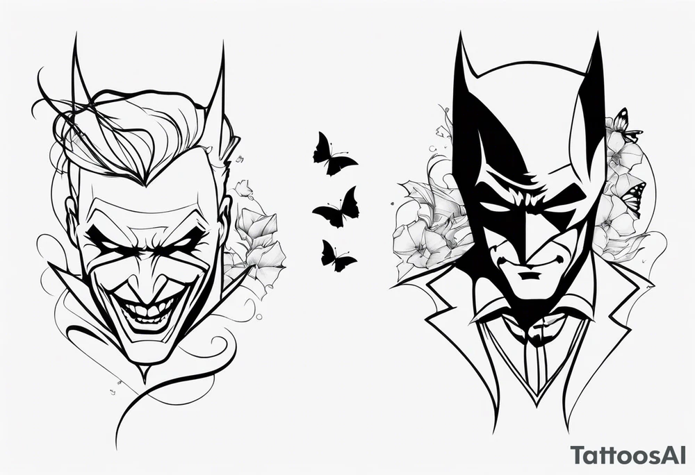 Batman and Joker tattoo with butterflies tattoo idea