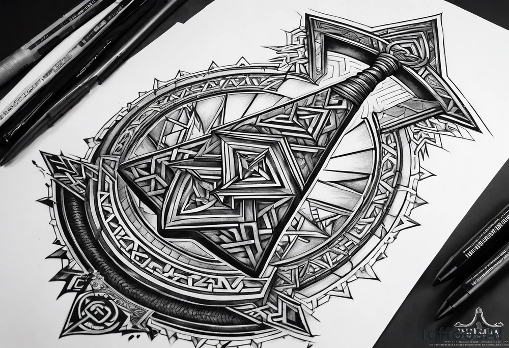 Valhalla steps Valknut sword tattoo idea