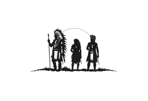 Silhouette of group of Native Americans in sunset tattoo idea