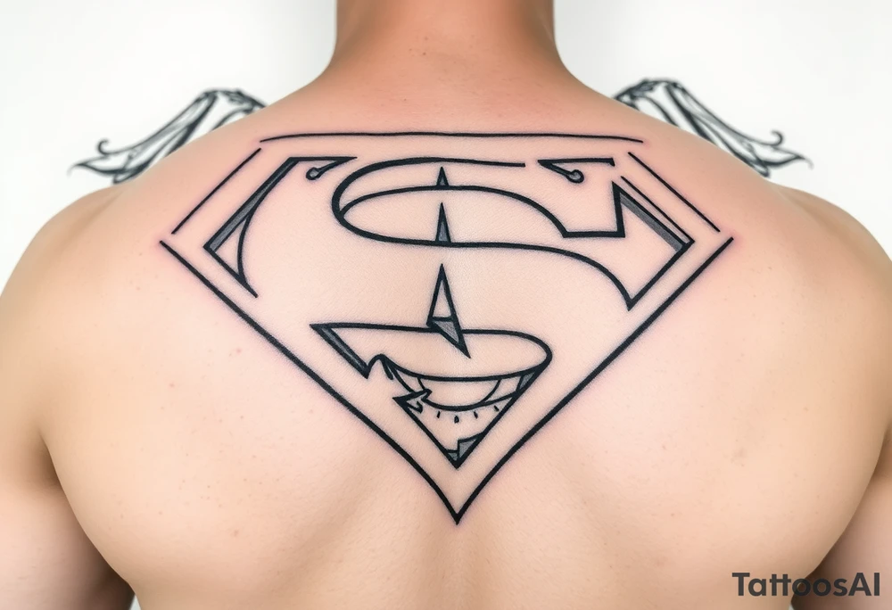 Superman sign in background names: Emma Ava Blakleigh Deacon Griffin broken clock sands of time sleeve tattoo idea