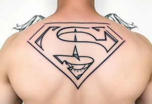 Superman sign in background names: Emma Ava Blakleigh Deacon Griffin broken clock sands of time sleeve tattoo idea