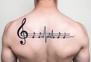 Music staff with treble clef and music notes with Ekg line in middle of tattoo tattoo idea