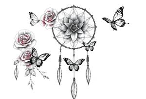Dreamcatcher roses and butterflies tattoo idea