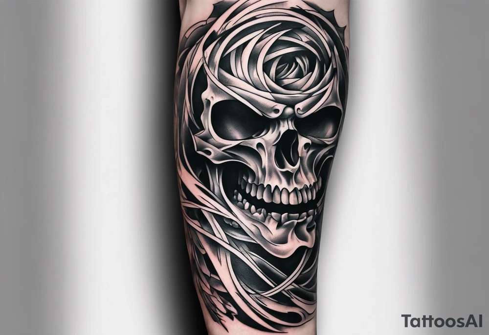 extreme fragmented twisted bone anger pain on arm tattoo idea