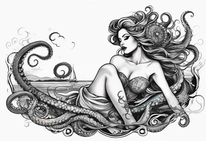 Sea witch with octopus tentacles pinup style tattoo idea