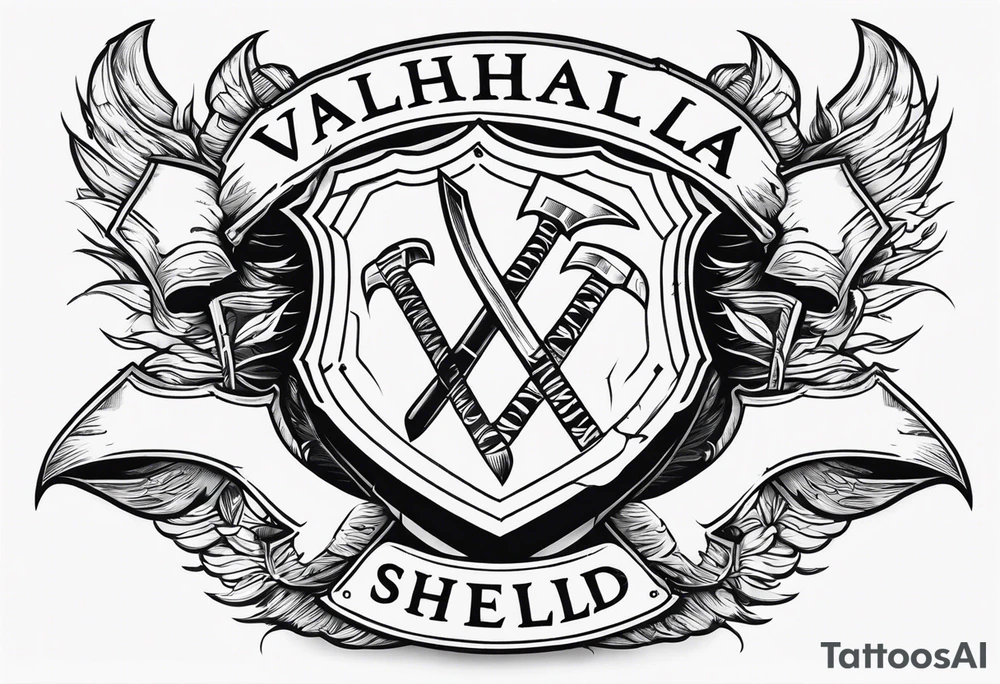 Valhalla shield  sword axe tattoo idea