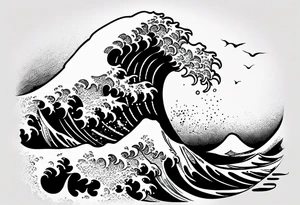wave  "come what may" written underneath in cursive outside forearm not an oval tattoo idea