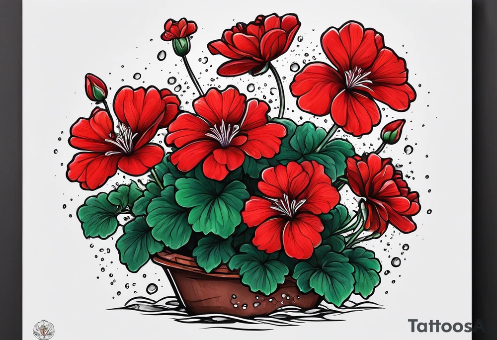 Raining red geraniums tattoo idea