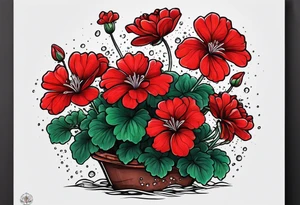Raining red geraniums tattoo idea
