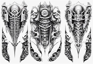 Leg armor mechanical symmetrical tattoo idea