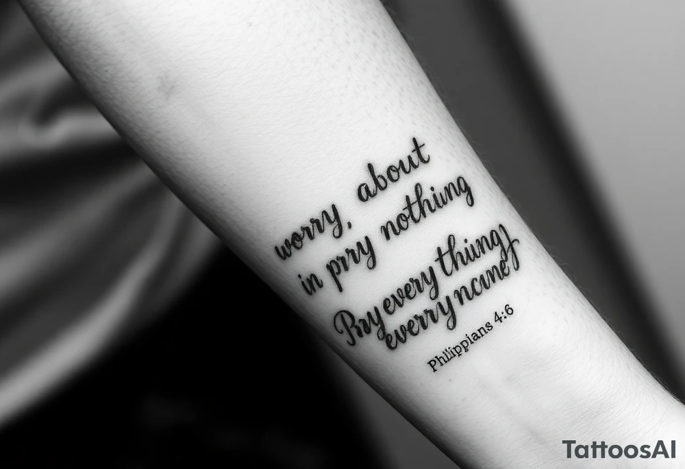 philippians 4:6 “worry about nothing, pray about everything” make this into a graphic type of tattoo with no words just meaning. tattoo idea