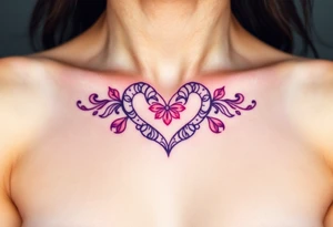 A symmetrical lace heart shaped bracelet with a soft ombré effect, transitioning from pink to deep purple tattoo idea