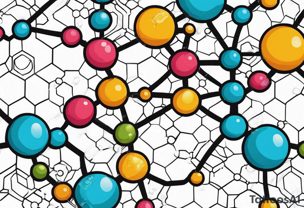 serotonin molecule with its atoms and bonds tattoo idea