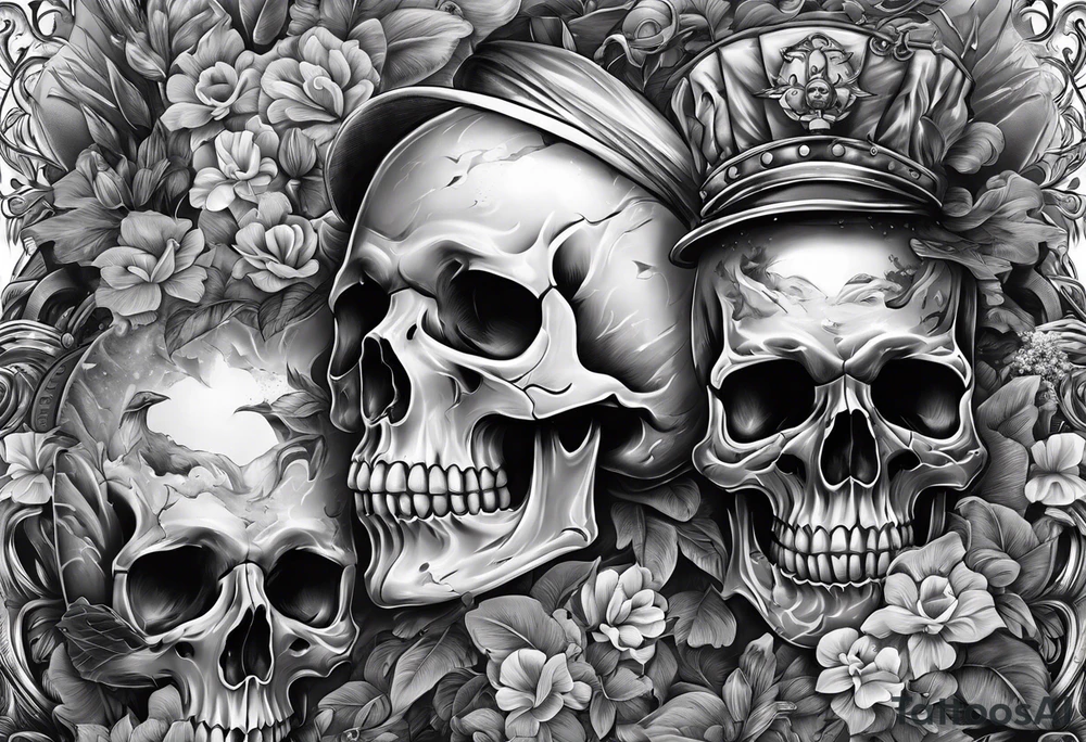 arm full sleeve skulls smokes tattoo idea