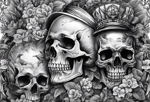 arm full sleeve skulls smokes tattoo idea