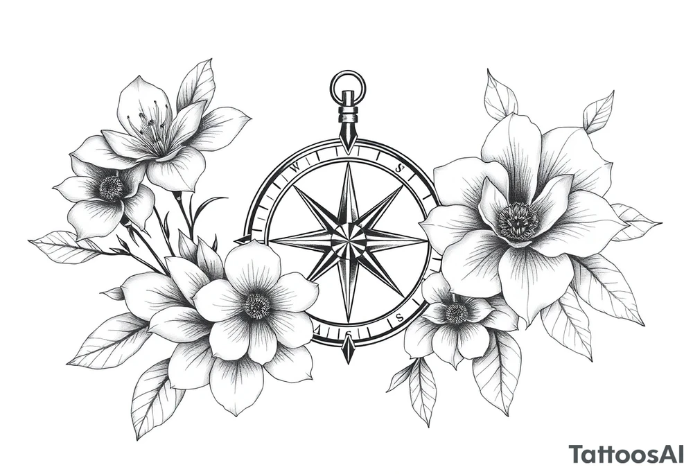Flowers and abstract compass tattoo idea