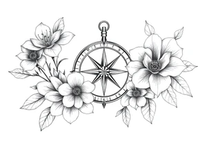 Flowers and abstract compass tattoo idea