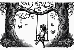 little girl swinging under a tree of life tattoo idea