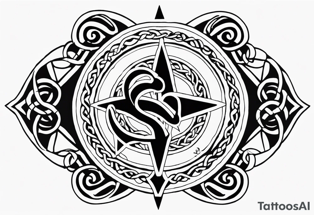 Celtic styling, anchor, compass, bass clef note, treble clef note, dog paw print, half sleeve, forearm tattoo idea