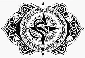 Celtic styling, anchor, compass, bass clef note, treble clef note, dog paw print, half sleeve, forearm tattoo idea