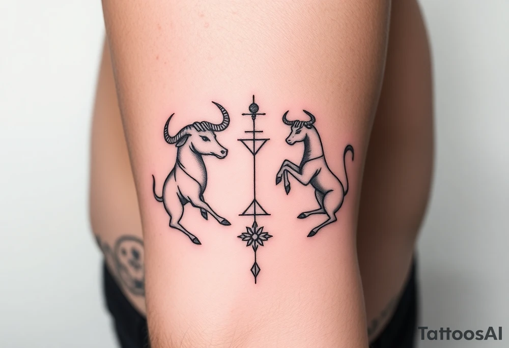 Male forearm combining Taurus and Aquarius tattoo idea