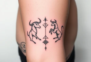 Male forearm combining Taurus and Aquarius tattoo idea