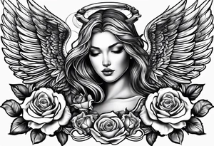 Angel, roses, name MARTINA tattoo idea