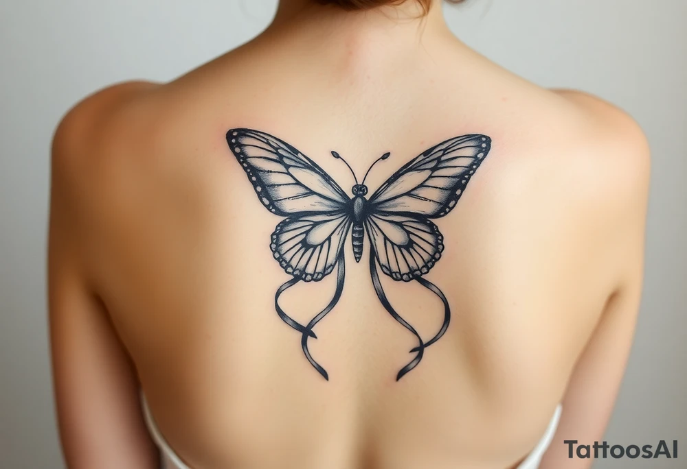 ethereal butterfly with flowing silk ribbons in moonlight tattoo idea