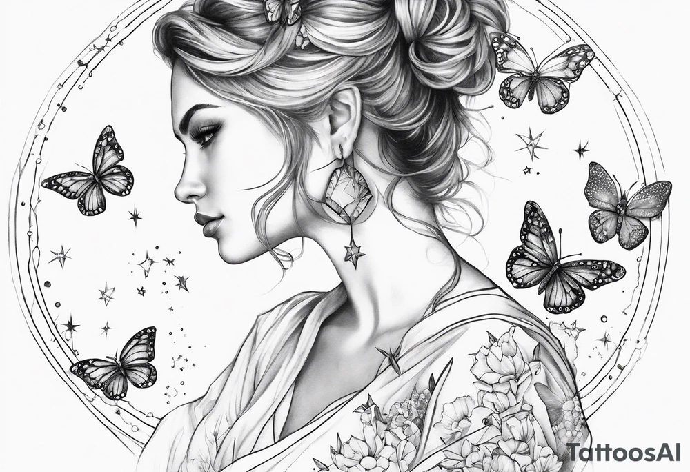 Capricorn constellation with butterflies sleeve tattoo idea Capricorn constellation with butterflies sleeve tattoo idea