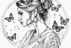 Capricorn constellation with butterflies sleeve tattoo idea