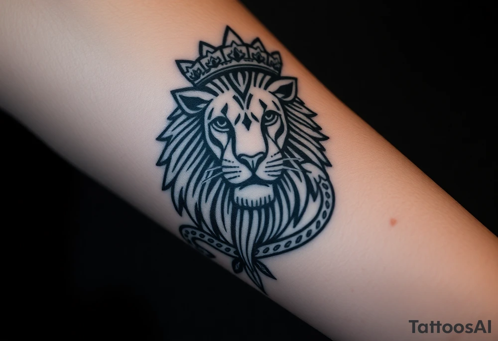 Majestic Lion with Egyptian crown and snake. More detailed tattoo idea