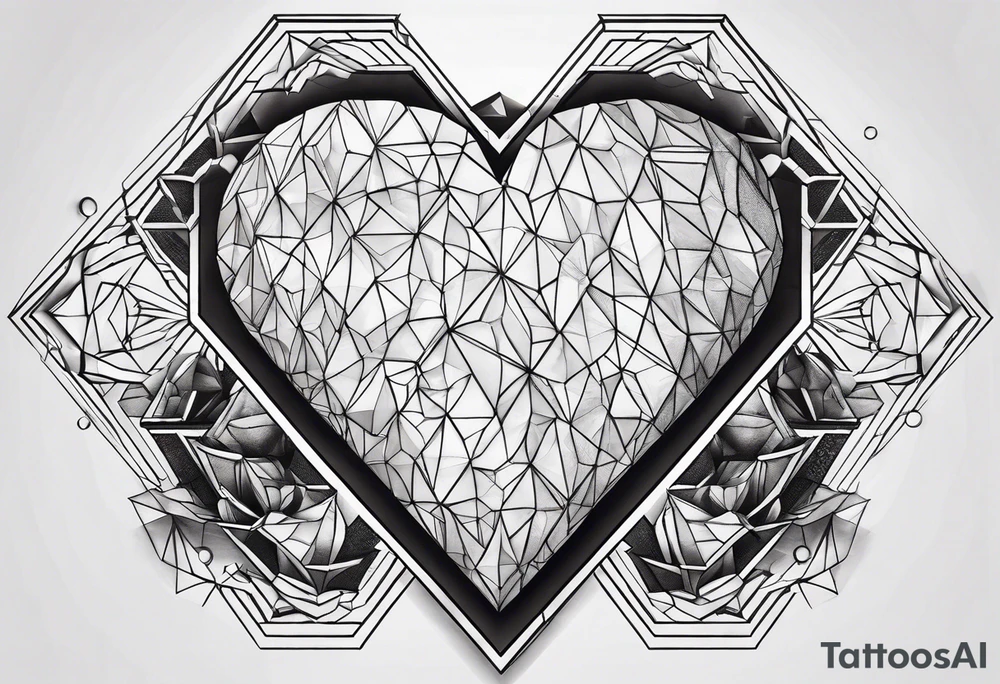 black hexagon heart realistic tattoo idea