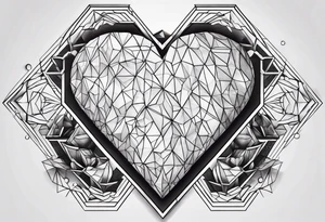 black hexagon heart realistic tattoo idea