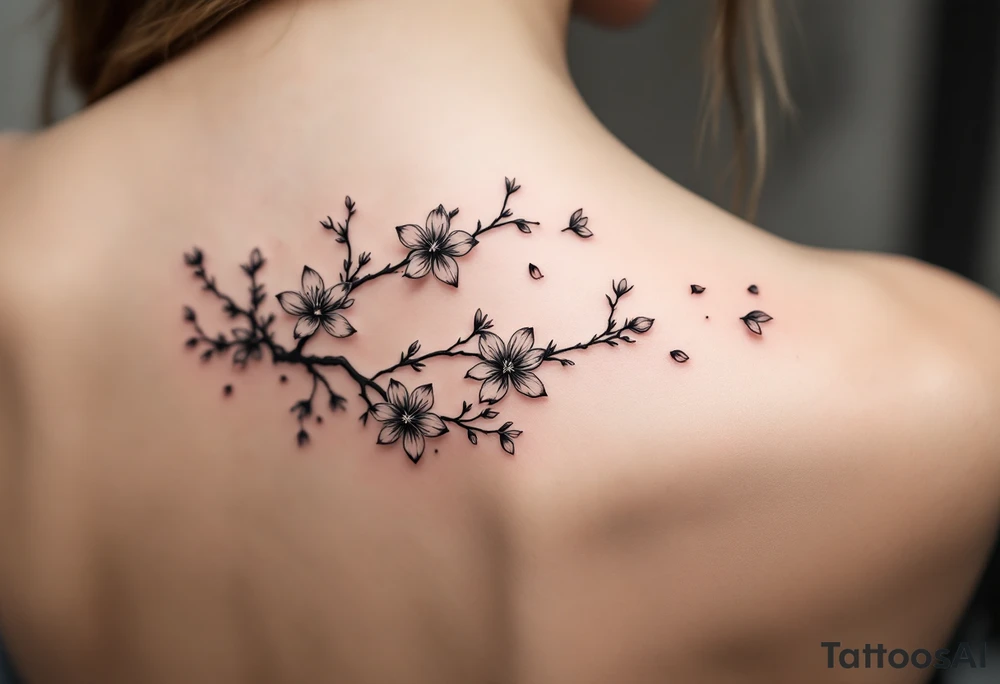 delicate cherry blossoms swirling in spring breeze with petals tattoo idea