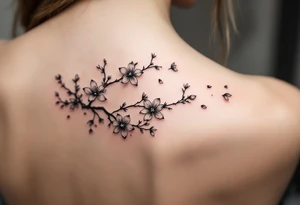 delicate cherry blossoms swirling in spring breeze with petals tattoo idea