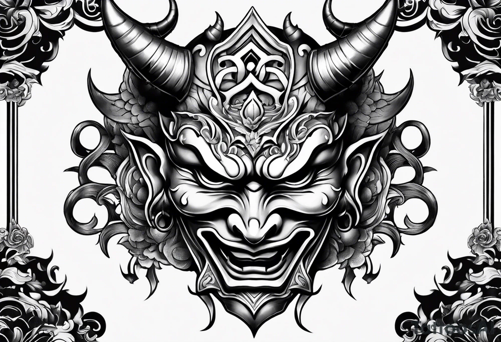 Japanese devil mask tattoo idea