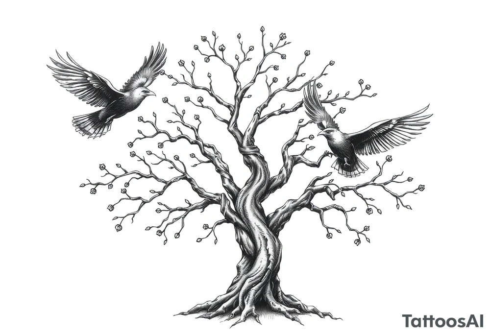 Irish family tree with 3 flying ravens tattoo idea