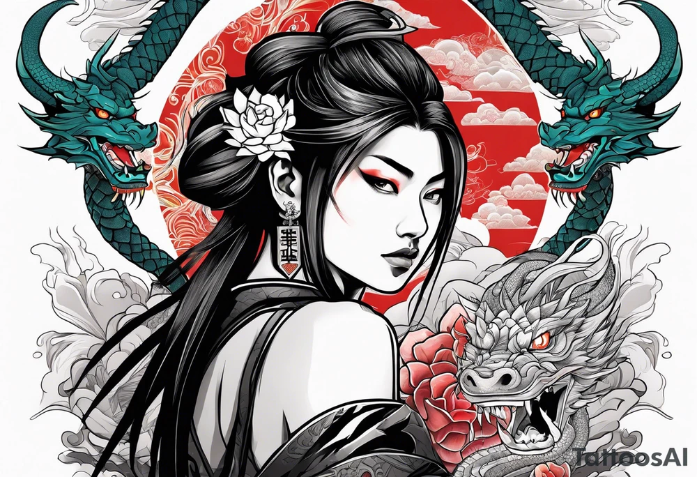 Samurai girl with dragon tattoo idea