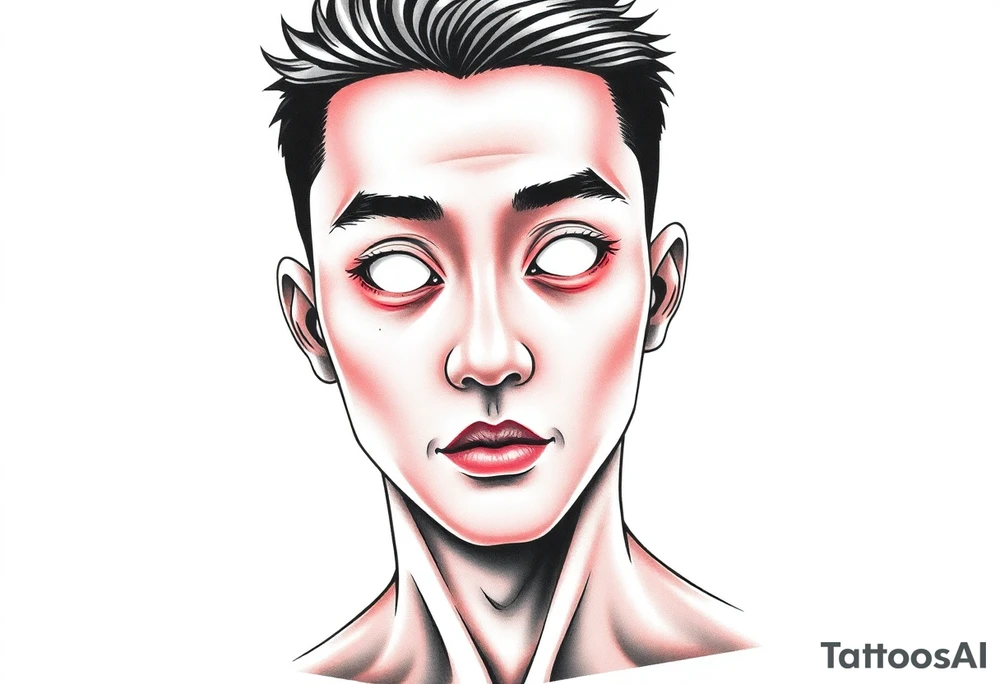 Handsome Asian young guy with white eyes tattoo idea