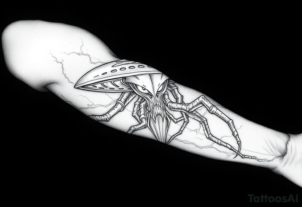 Creepy Alien UFO sleeve tattoo idea