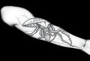 Creepy Alien UFO sleeve tattoo idea