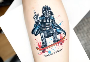 MEMORY TATTOO
Darth Vader skateboarding with hand signal hang loose in heaven, outdoors, bullets, star wars>blue and red 
"Darth Carter"
12/29/88-01/06/24 tattoo idea
